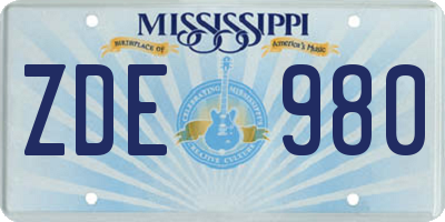 MS license plate ZDE980