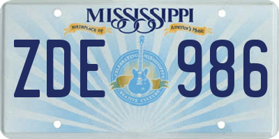 MS license plate ZDE986