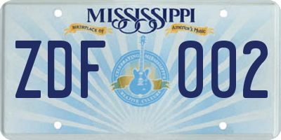 MS license plate ZDF002