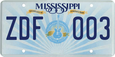 MS license plate ZDF003