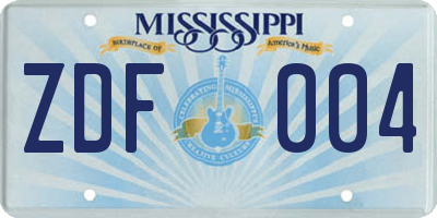 MS license plate ZDF004