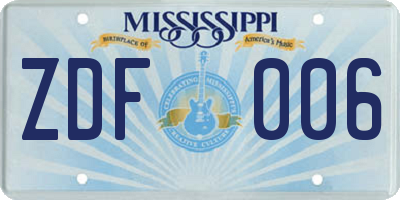 MS license plate ZDF006