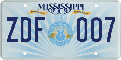 MS license plate ZDF007