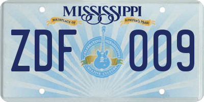 MS license plate ZDF009