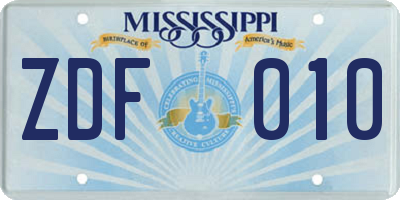 MS license plate ZDF010