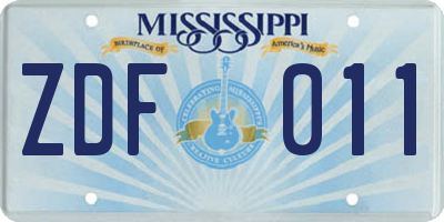 MS license plate ZDF011