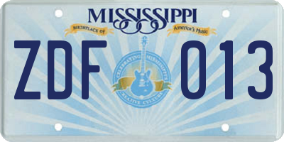 MS license plate ZDF013