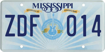 MS license plate ZDF014