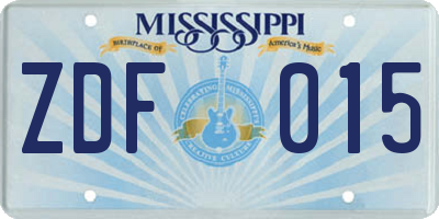 MS license plate ZDF015