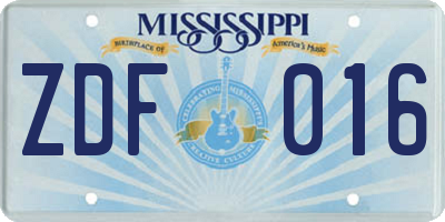 MS license plate ZDF016