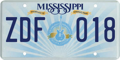 MS license plate ZDF018