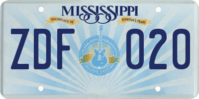 MS license plate ZDF020