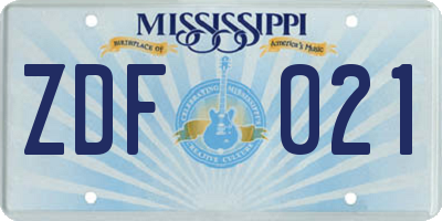 MS license plate ZDF021