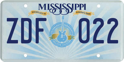 MS license plate ZDF022