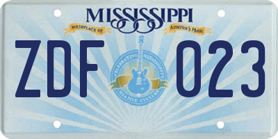 MS license plate ZDF023