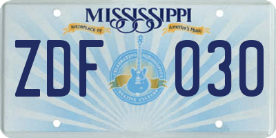 MS license plate ZDF030