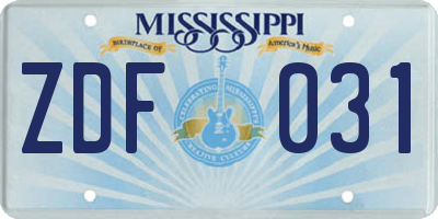 MS license plate ZDF031