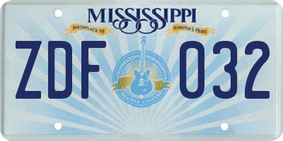 MS license plate ZDF032