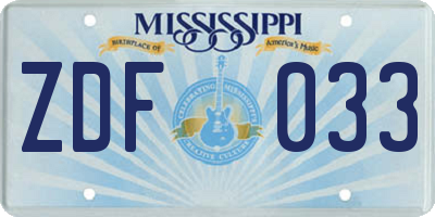 MS license plate ZDF033