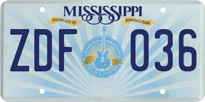 MS license plate ZDF036