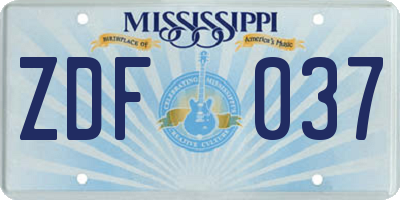 MS license plate ZDF037