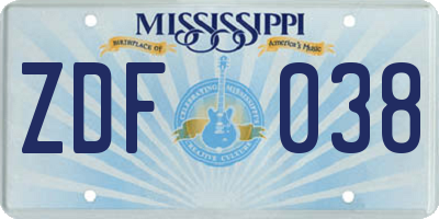 MS license plate ZDF038