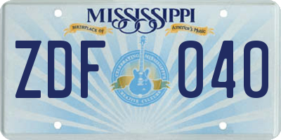 MS license plate ZDF040