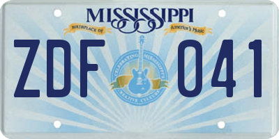 MS license plate ZDF041