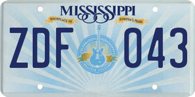 MS license plate ZDF043