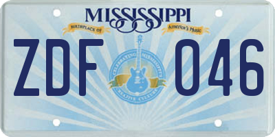 MS license plate ZDF046