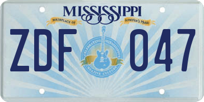 MS license plate ZDF047