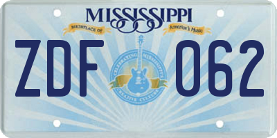 MS license plate ZDF062