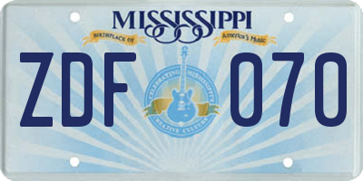 MS license plate ZDF070