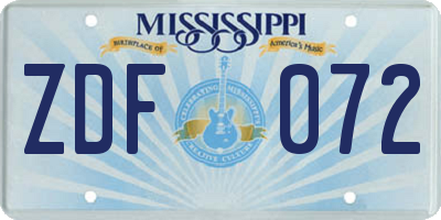 MS license plate ZDF072