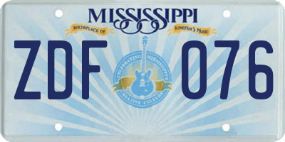 MS license plate ZDF076