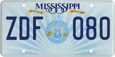 MS license plate ZDF080