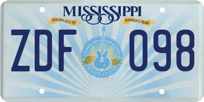MS license plate ZDF098