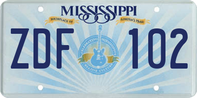 MS license plate ZDF102