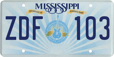MS license plate ZDF103