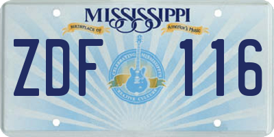 MS license plate ZDF116