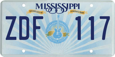 MS license plate ZDF117