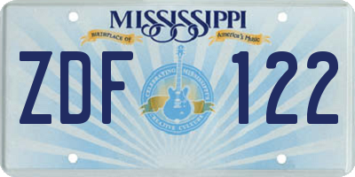 MS license plate ZDF122