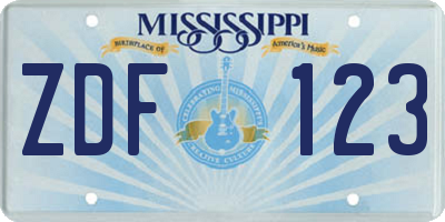 MS license plate ZDF123