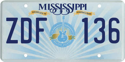 MS license plate ZDF136