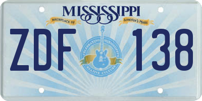MS license plate ZDF138