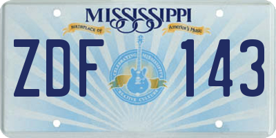 MS license plate ZDF143