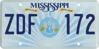 MS license plate ZDF172