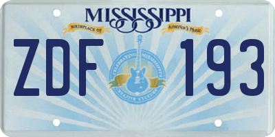 MS license plate ZDF193
