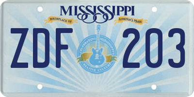 MS license plate ZDF203