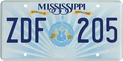 MS license plate ZDF205